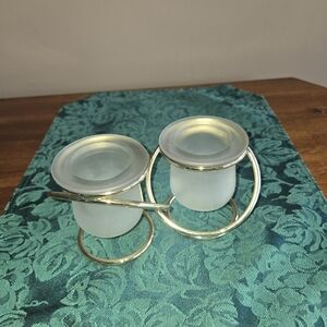 PartyLite Frosted Glass and Gold Tealight Candle Holders (Set of 2)